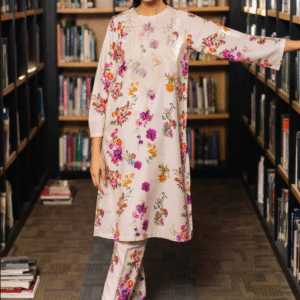 Beige & Pink Embroidered
