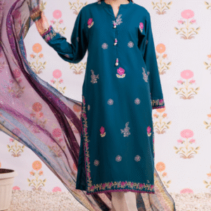 Teal Embroidered Kurta Dupatta