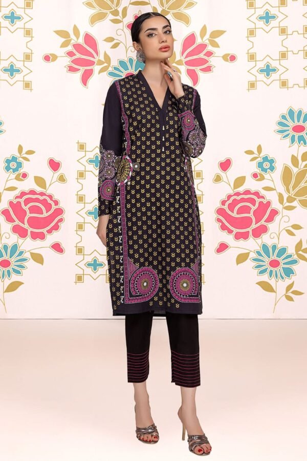 So Kamal Paste Print Lawn Shirt -Black